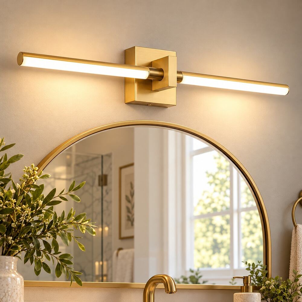 Gold LED Bathroom Vanity Light – 360° Rotatable Dimmable Wall Fixture
